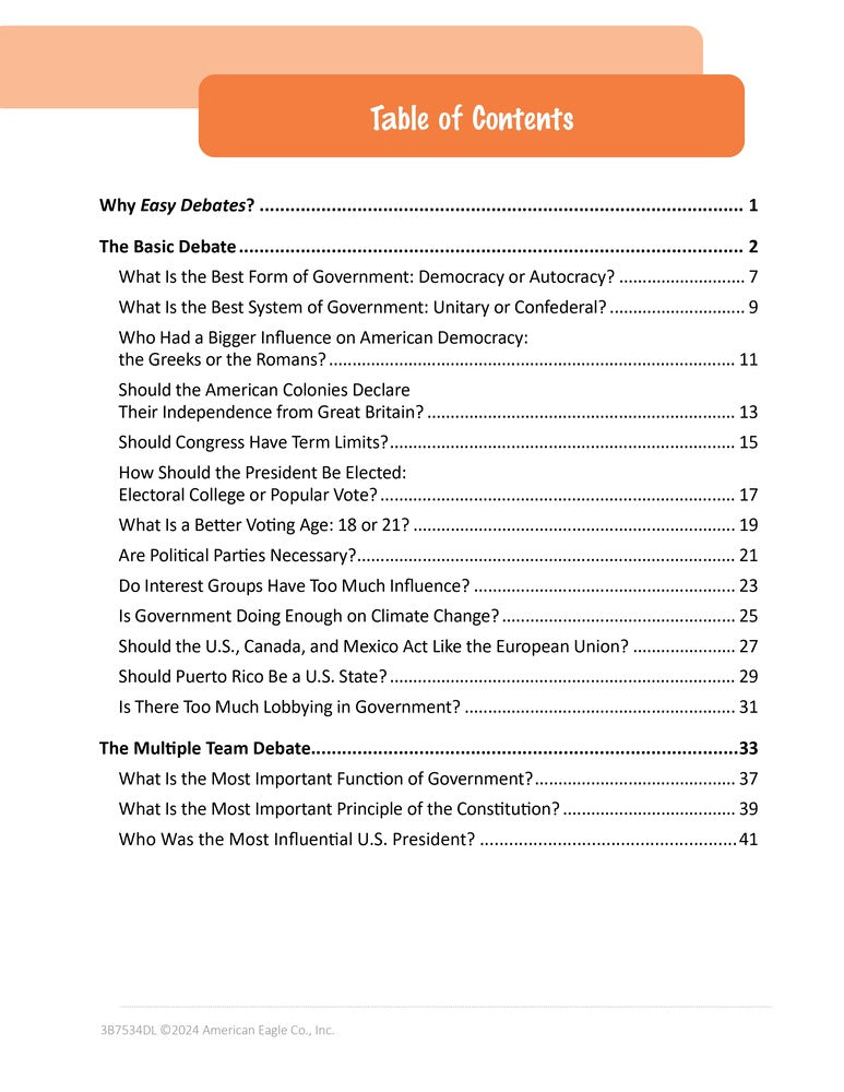 Easy Debates for the Government Classroom Book