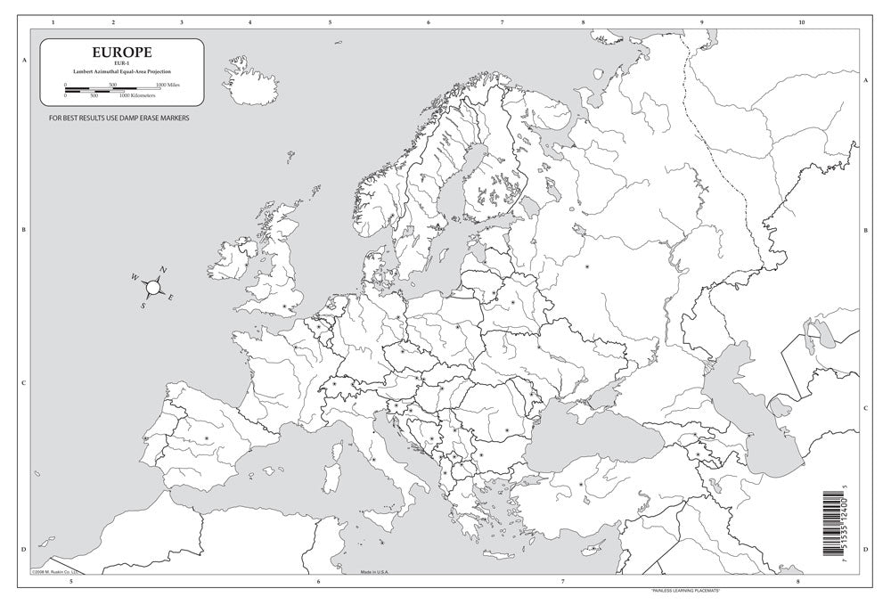 Dry-Erase Europe Desk Map