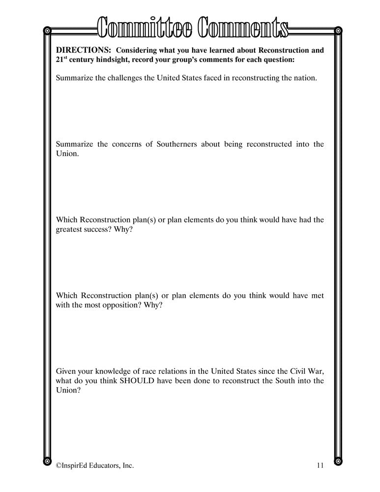 i Think: U.S. History, Reconstruction Era Activity Book Download