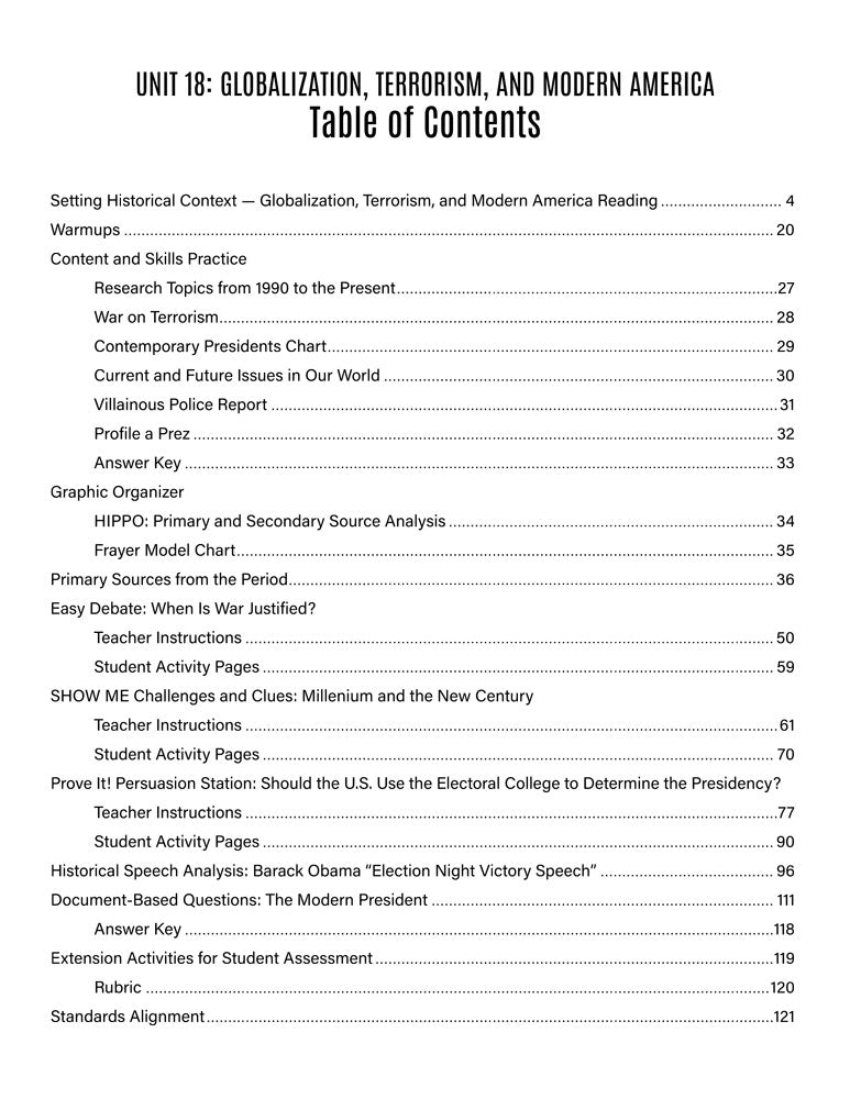 U.S. History Thematic Unit: Globalization, Terrorism, and Modern America Download