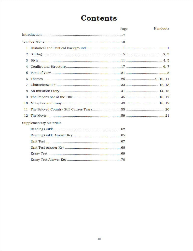 Cry, The Beloved Country Curriculum Unit