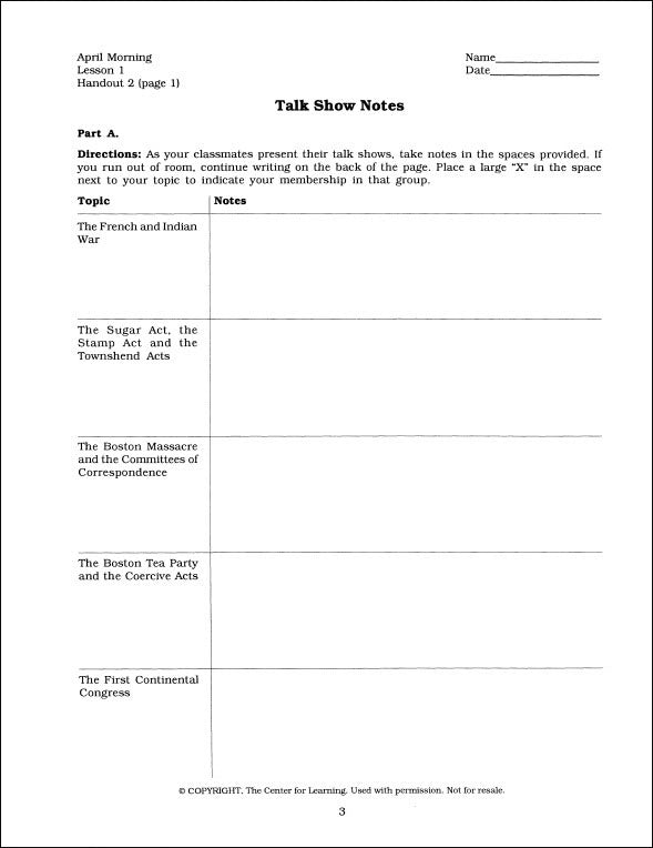 April Morning Curriculum Unit - Download