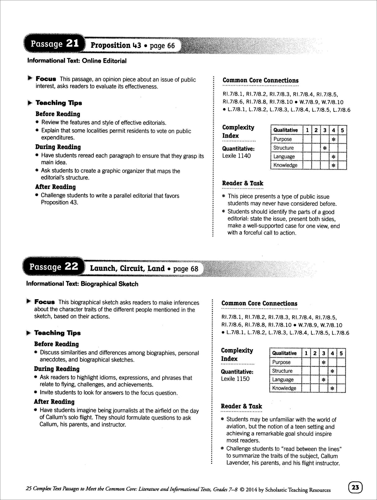 25 Complex Text Passages to Meet the Common Core Reproducible Book