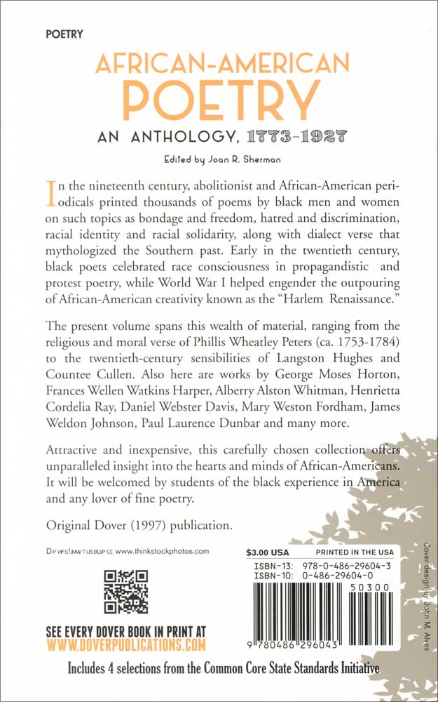 African American Poetry: An Anthology 1773-1927 Paperback Book (NP)