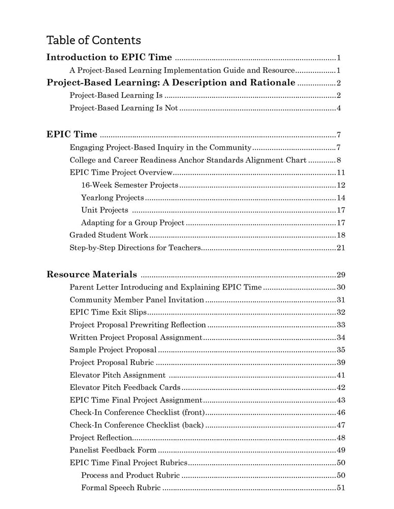 EPIC Time: A Project-Based Learning Implementation Guide and Resources Book