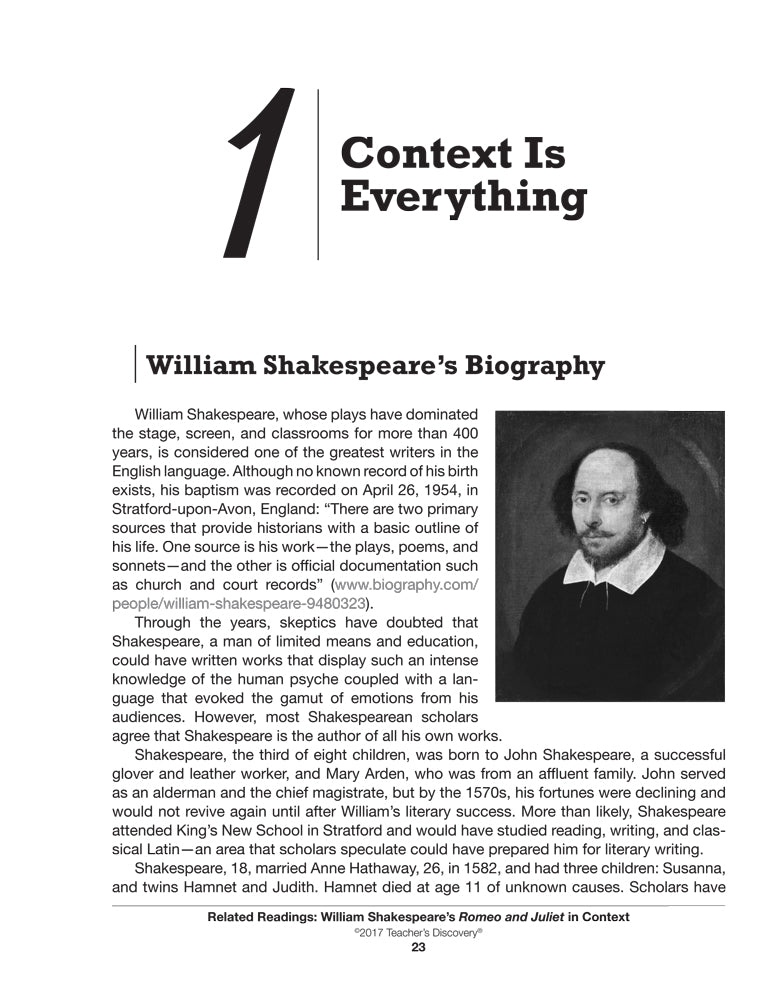 Related Readings: William Shakespeare's Romeo and Juliet in Context Book