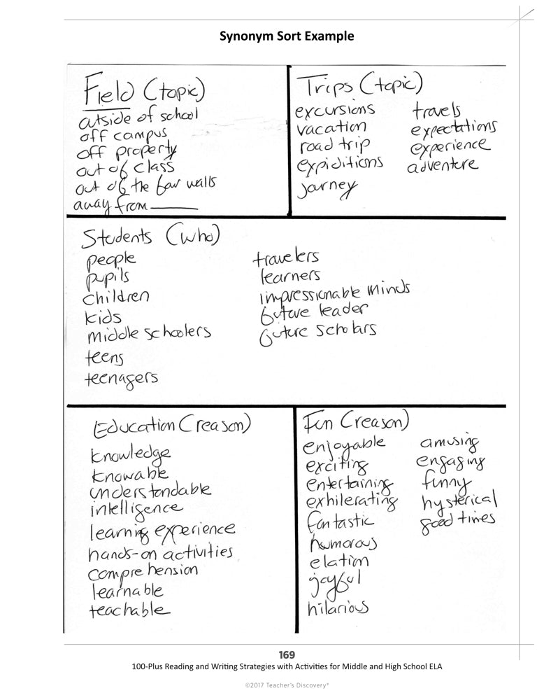 100-Plus Reading and Writing Strategies with Activities for Middle and High School ELA Book