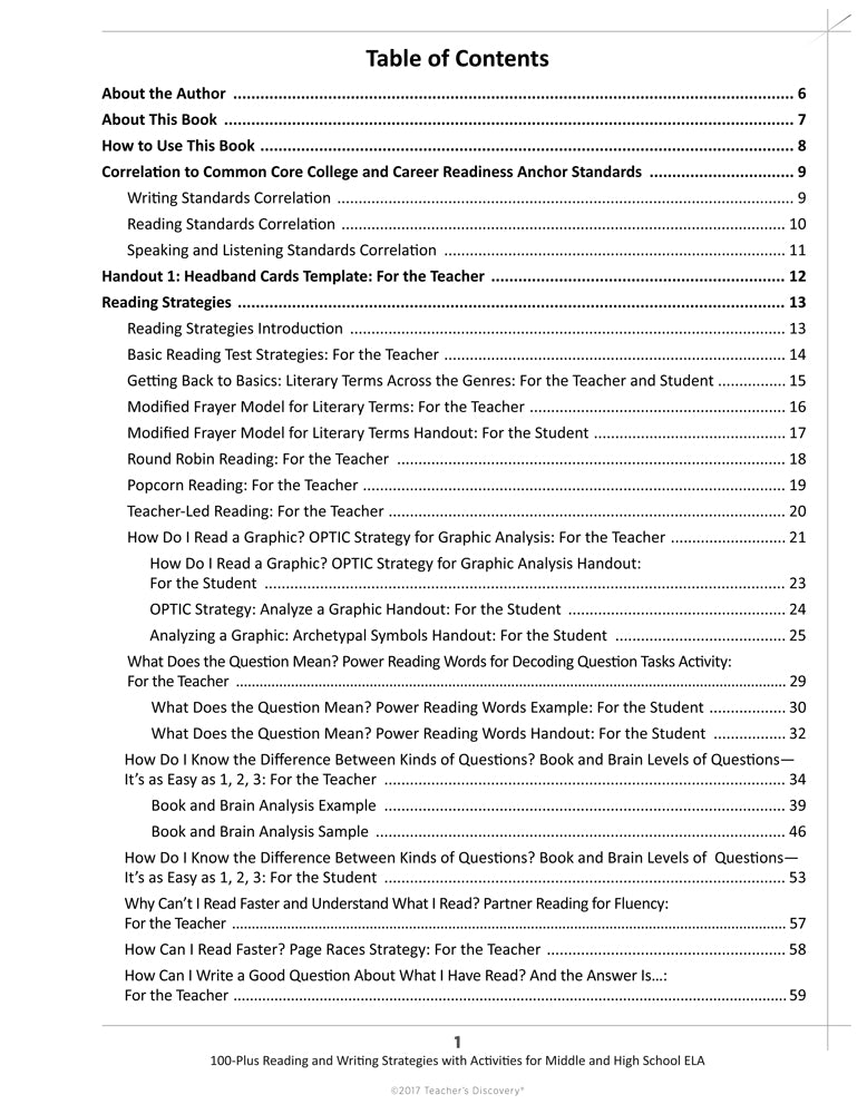 100-Plus Reading and Writing Strategies with Activities for Middle and High School ELA Book