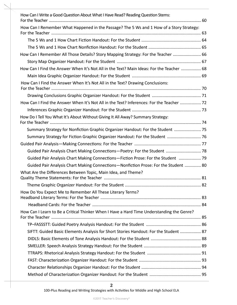 100-Plus Reading and Writing Strategies with Activities for Middle and High School ELA Book