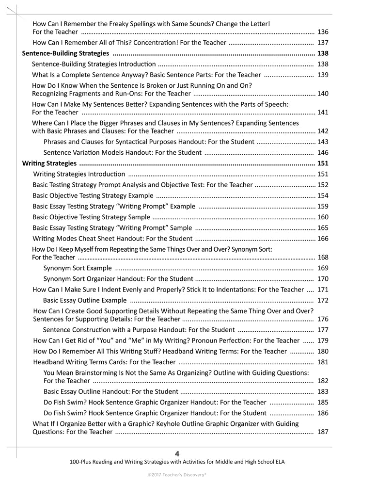 100-Plus Reading and Writing Strategies with Activities for Middle and High School ELA Book