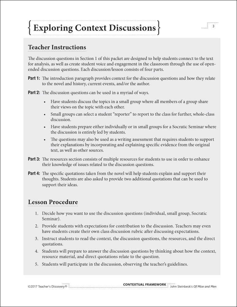 Contextual Framework: John Steinbeck's Of Mice and Men Book