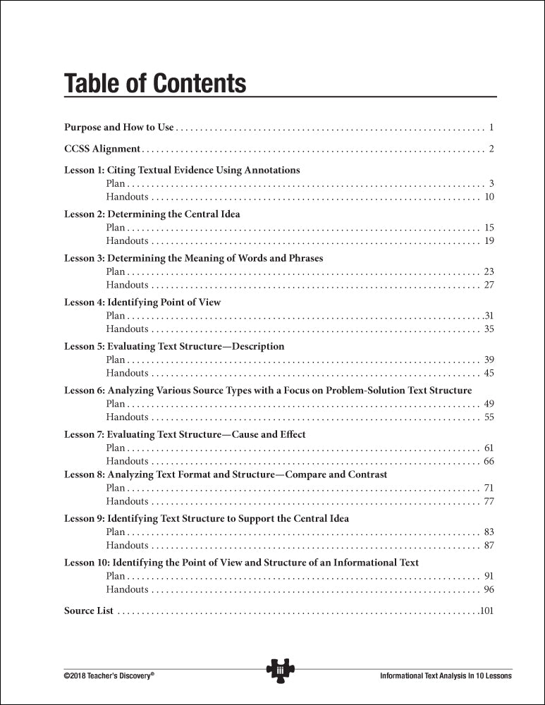 Informational Text Analysis in 10 Lessons: Life Skills Edition Book