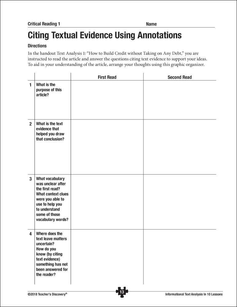 Informational Text Analysis in 10 Lessons: Life Skills Edition Book