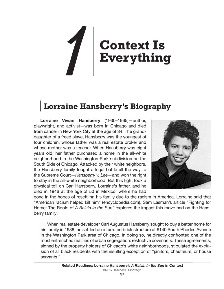 Related Readings: Lorraine Hansberry's A Raisin in the Sun in Context Book