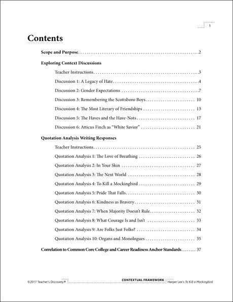 Contextual Framework: Harper Lee's To Kill a Mockingbird Book