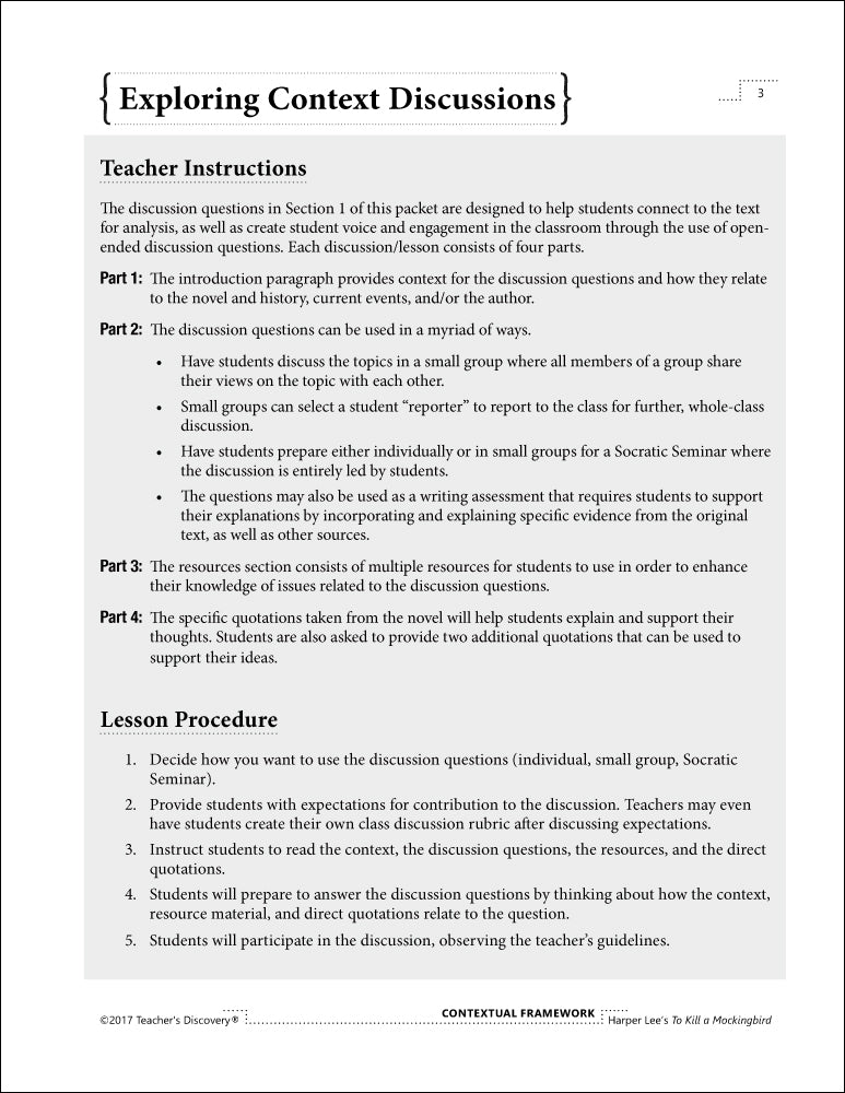 Contextual Framework: Harper Lee's To Kill a Mockingbird Book