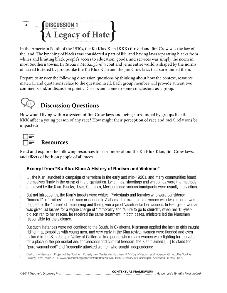 Contextual Framework: Harper Lee's To Kill a Mockingbird Book