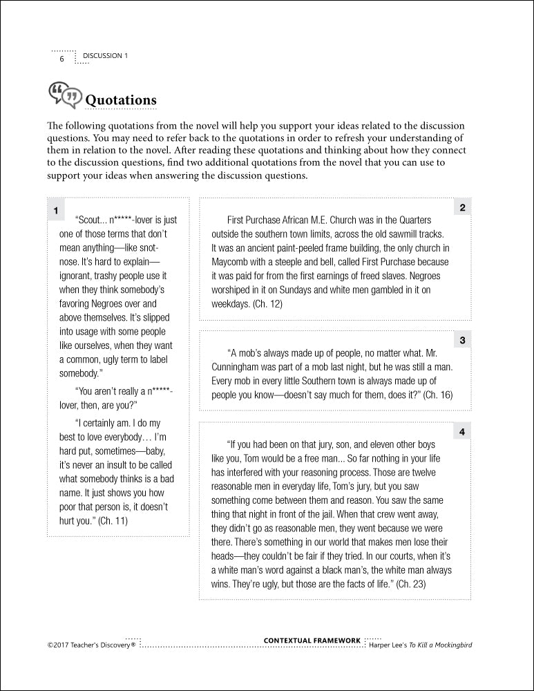 Contextual Framework: Harper Lee's To Kill a Mockingbird Book