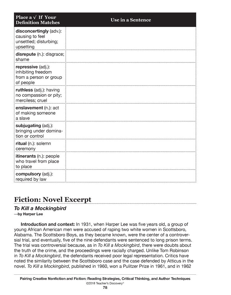 Pairing Creative Nonfiction and Fiction: Reading Strategies, Critical Thinking, and Author Techniques Book