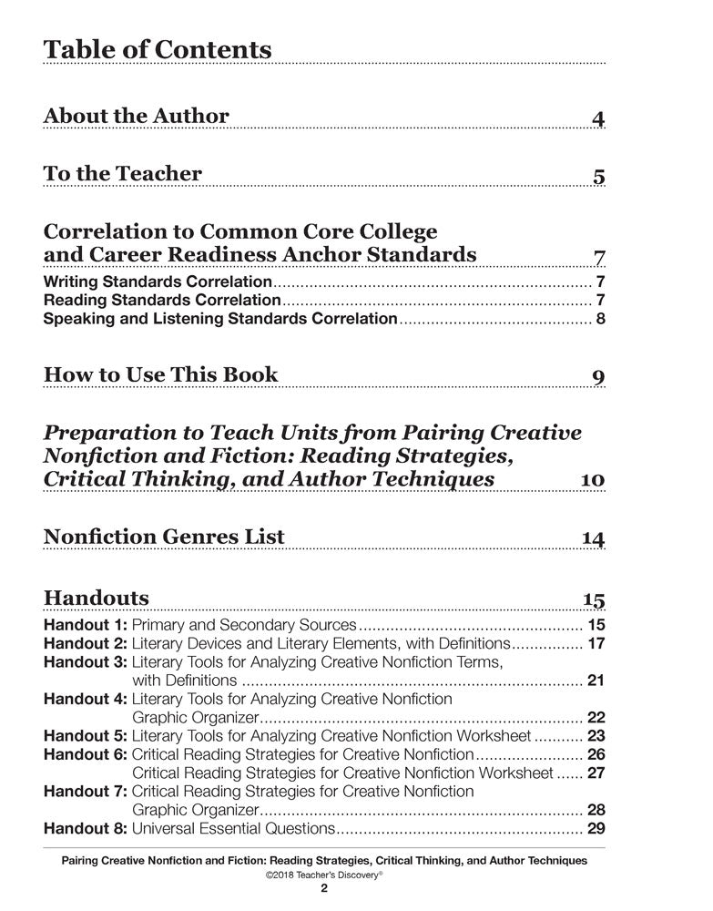 Pairing Creative Nonfiction and Fiction: Reading Strategies, Critical Thinking, and Author Techniques Book