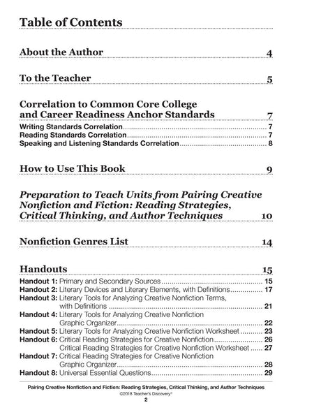 Pairing Creative Nonfiction and Fiction: Reading Strategies, Critical Thinking, and Author Techniques Book