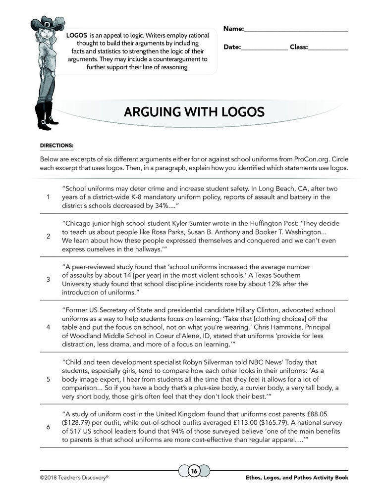 Ethos, Logos, and Pathos Activity Book