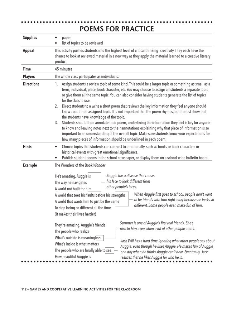 Games and Cooperative Learning for the ELA and Social Studies Classroom Book