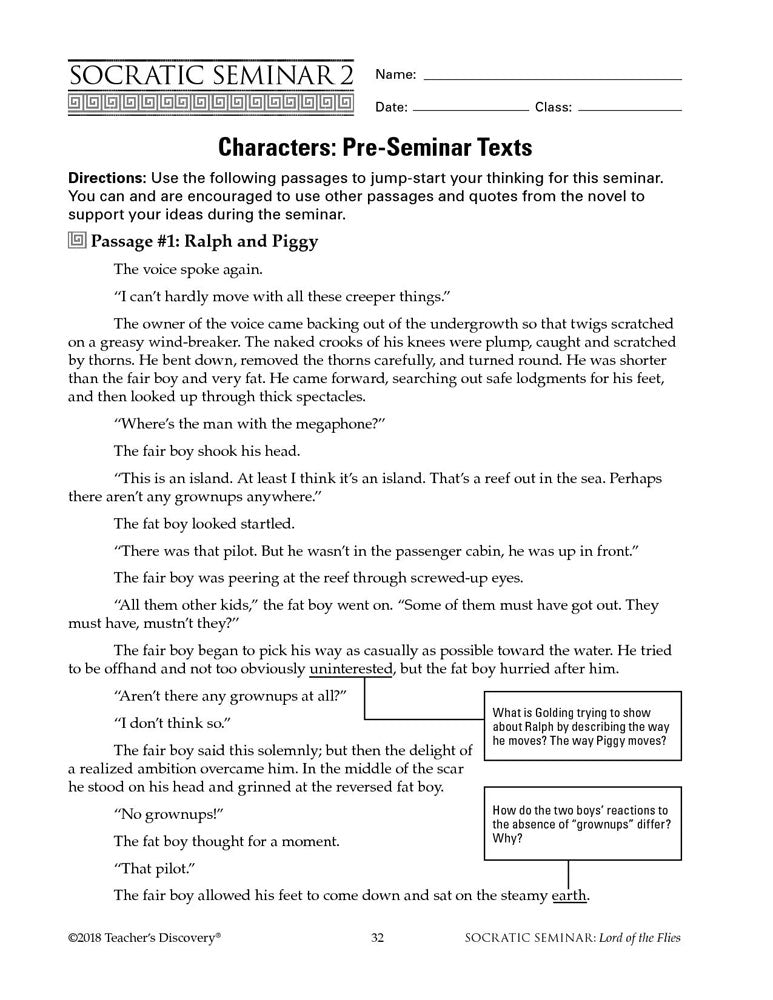 Socratic Seminar: Lord of the Flies Book