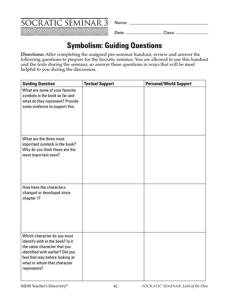 Socratic Seminar: Lord of the Flies Book