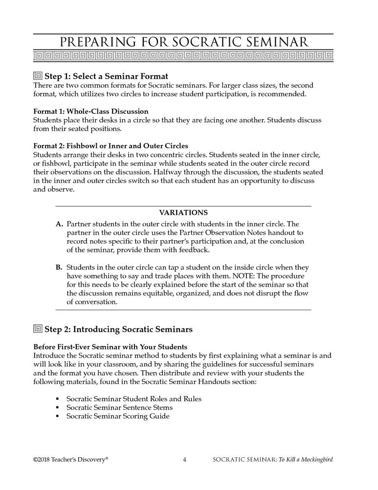 Socratic Seminar: To Kill a Mockingbird Book