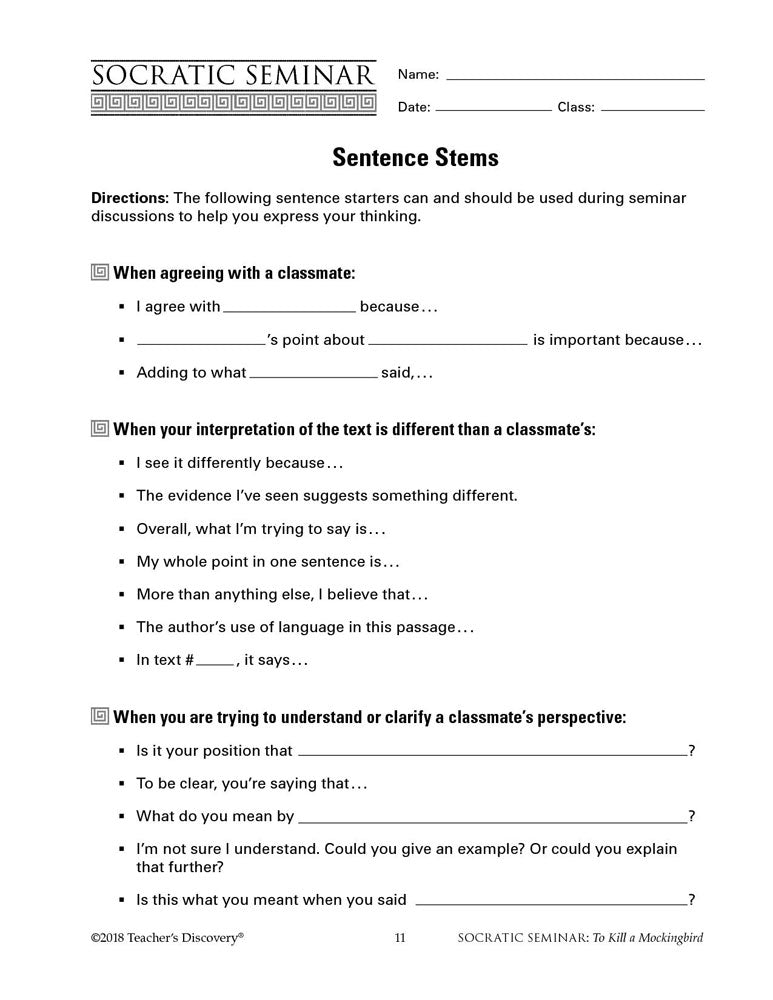 Socratic Seminar: To Kill a Mockingbird Book