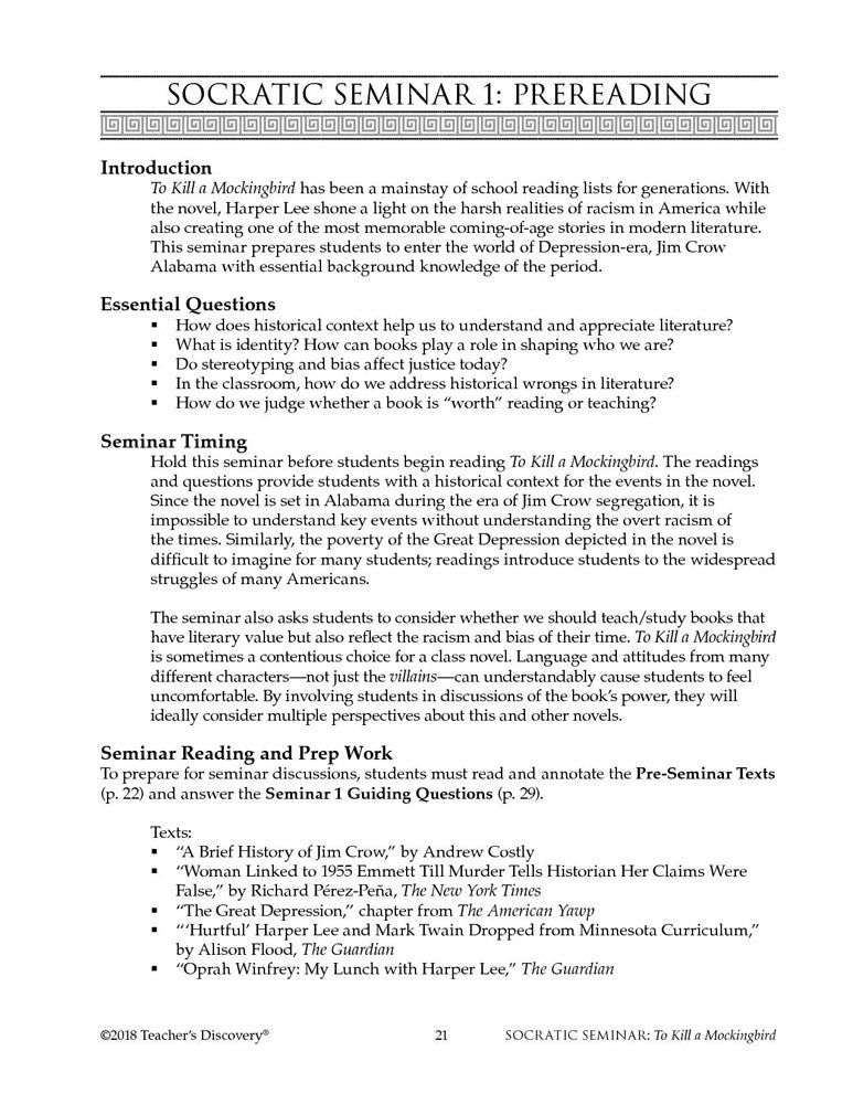 Socratic Seminar: To Kill a Mockingbird Book