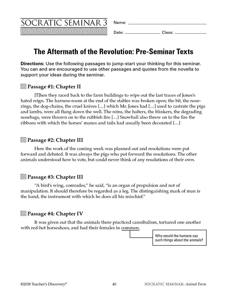 Socratic Seminar: Animal Farm Book