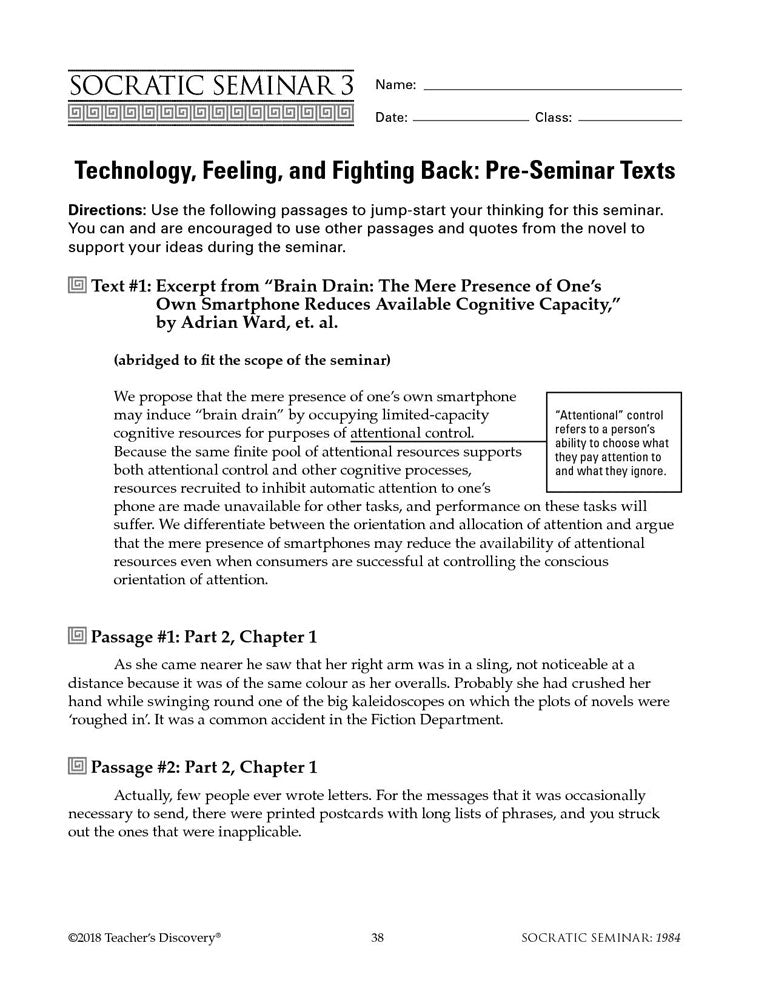 Socratic Seminar: 1984 Book