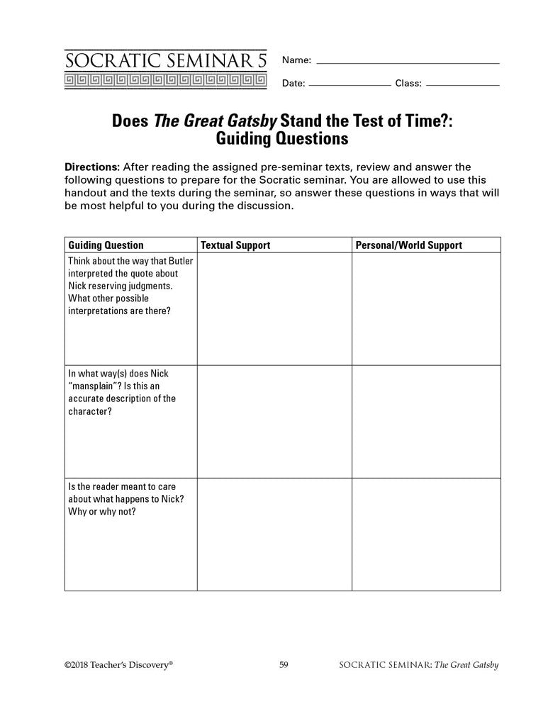 Socratic Seminar: The Great Gatsby Book