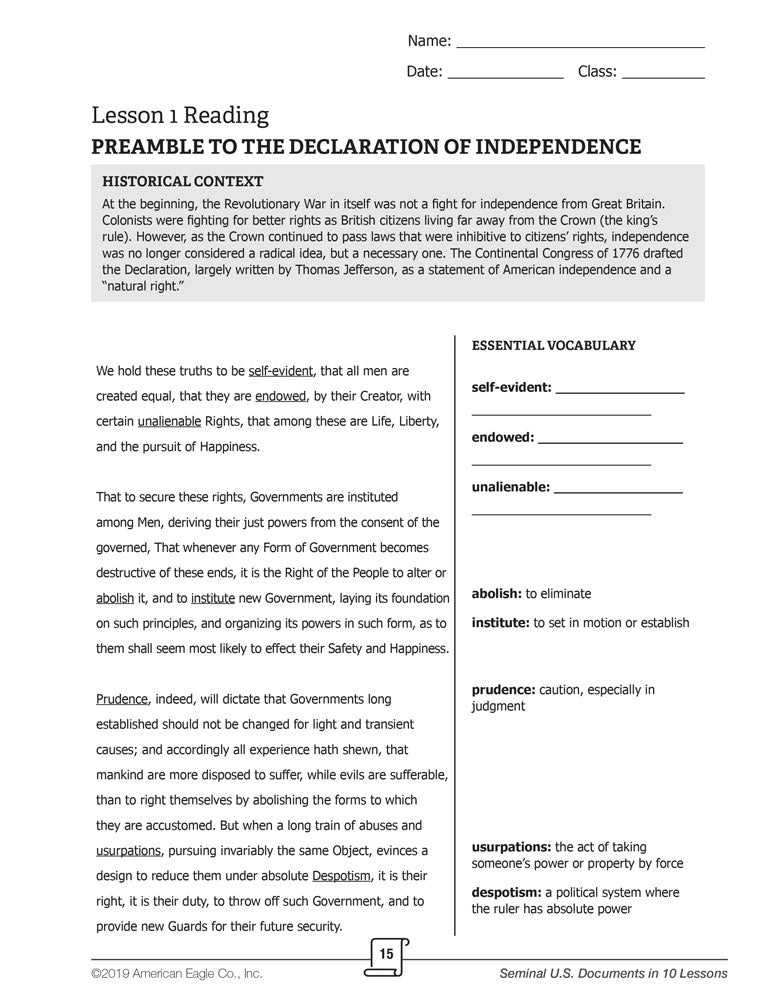 Seminal U.S. Document Analysis in 10 Lessons Book