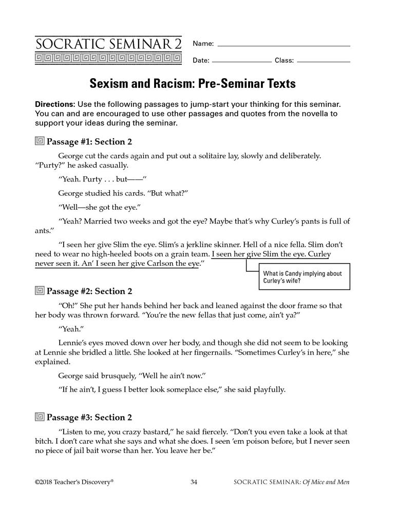 Socratic Seminar: Of Mice and Men Book