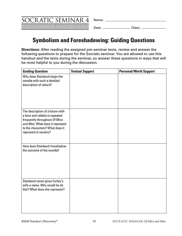 Socratic Seminar: Of Mice and Men Book