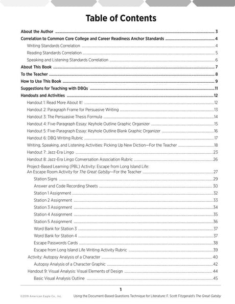 Using the Document-Based Questions Technique for Literature: F. Scott Fitzgerald's The Great Gatsby Book