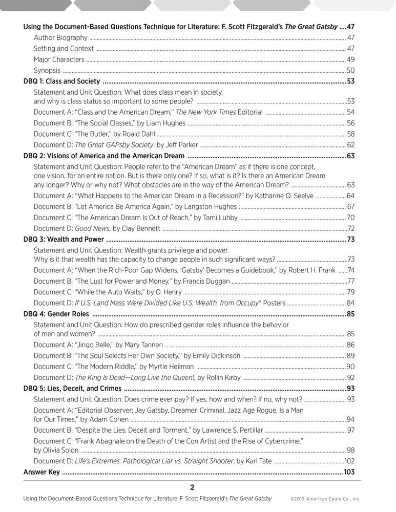 Using the Document-Based Questions Technique for Literature: F. Scott Fitzgerald's The Great Gatsby Book