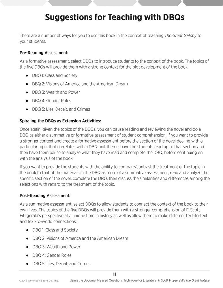 Using the Document-Based Questions Technique for Literature: F. Scott Fitzgerald's The Great Gatsby Book