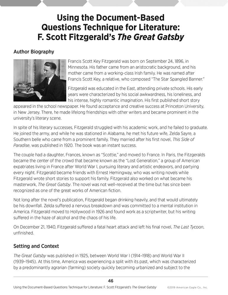 Using the Document-Based Questions Technique for Literature: F. Scott Fitzgerald's The Great Gatsby Book