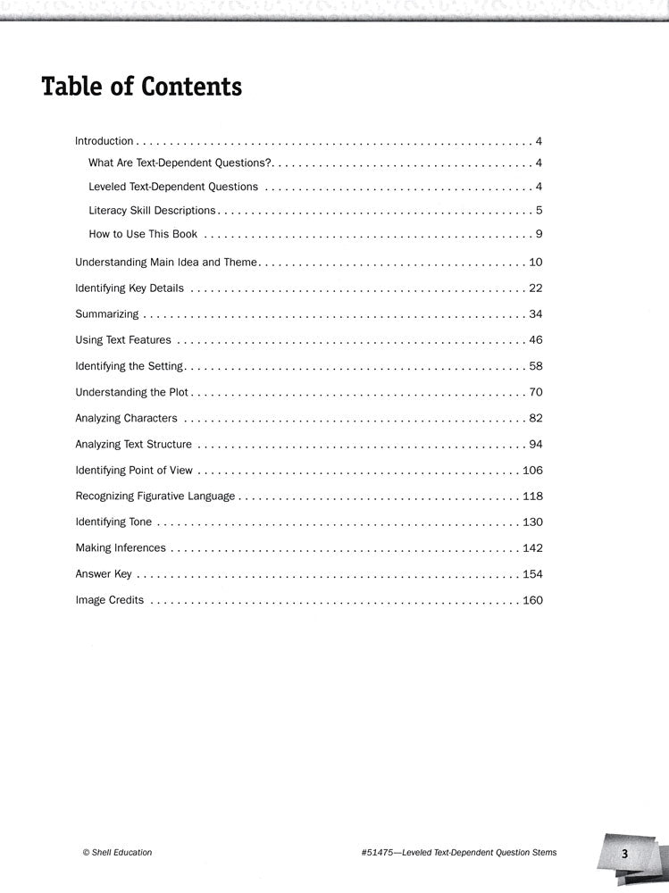 Leveled Text-Dependent Question Stems Book