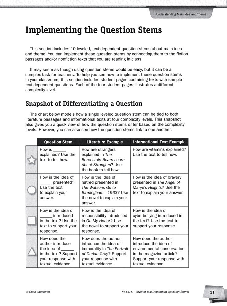 Leveled Text-Dependent Question Stems Book