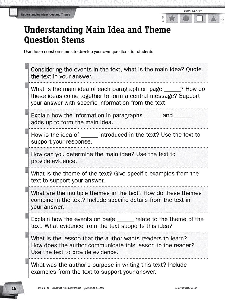 Leveled Text-Dependent Question Stems Book