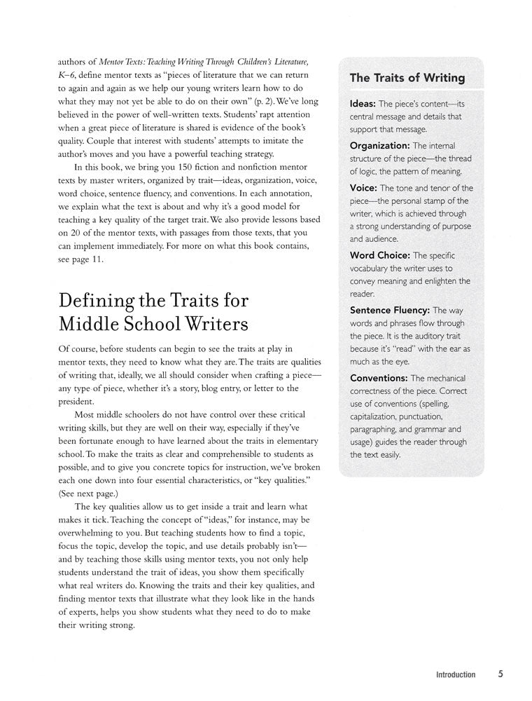 Using Mentor Texts to Teach Writing With the Traits: Middle School