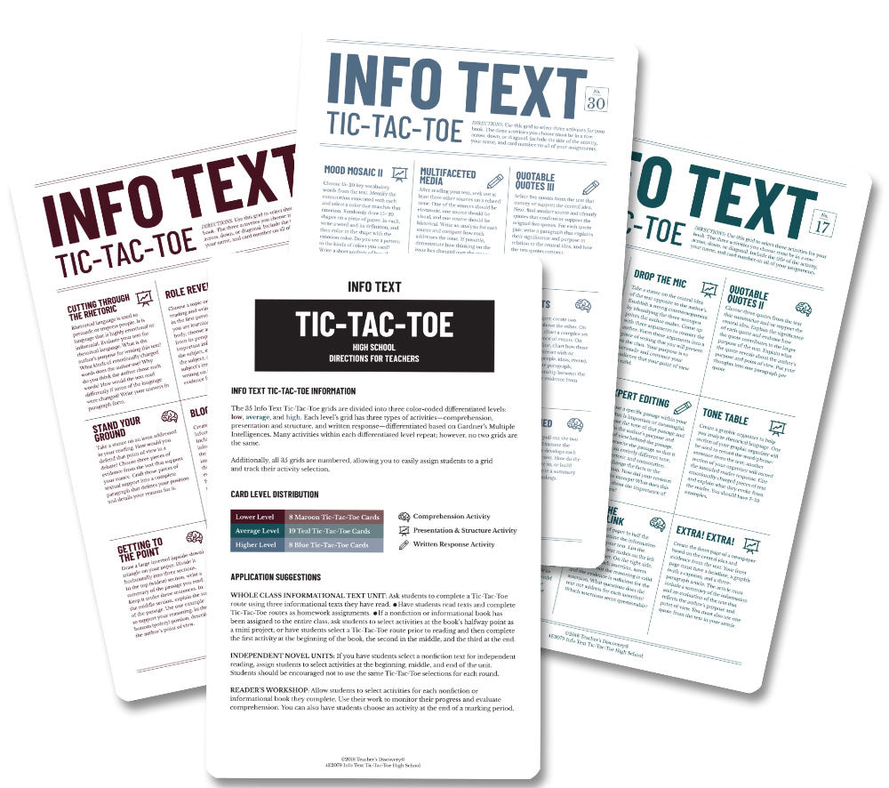 Info Text Tic-Tac-Toe: Differentiated Activities Card Set for High School