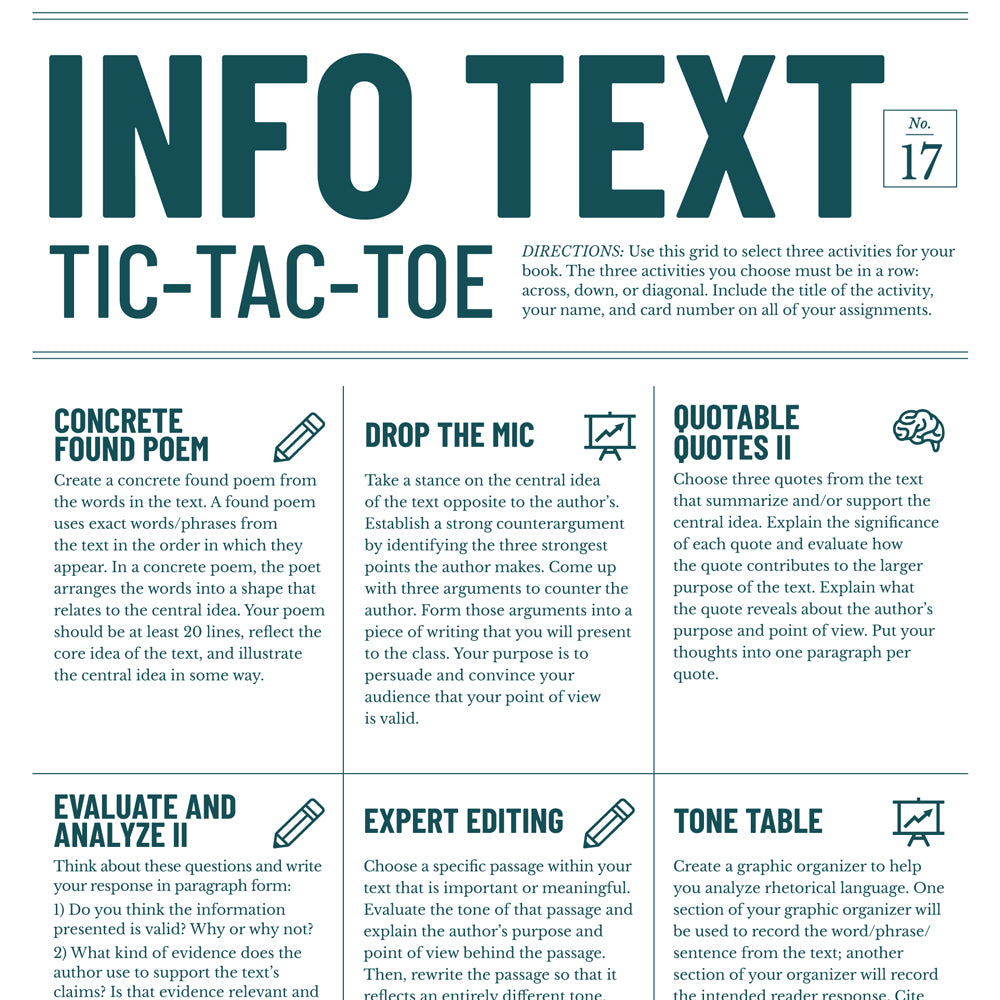 Info Text Tic-Tac-Toe: Differentiated Activities Cards Sets for MS and HS - Set of 2