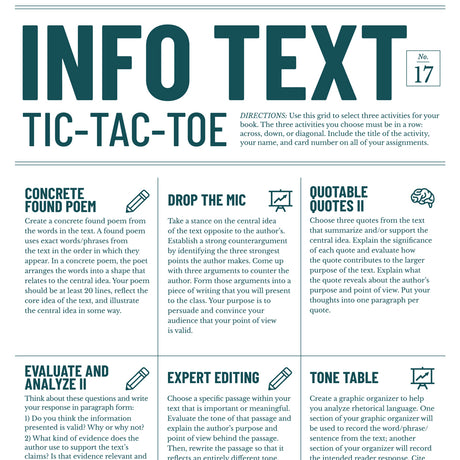 Info Text Tic-Tac-Toe: Differentiated Activities Card Set for High School