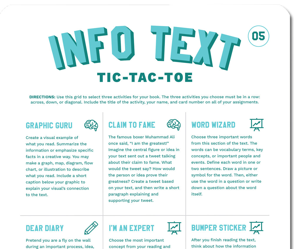 Info Text Tic-Tac-Toe: Differentiated Activities Card Set for Middle School